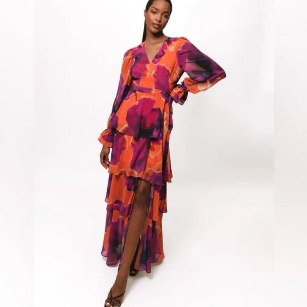 Hutch Anthropologie Bardot Long Sleeve Chiffon Wrap Maxi Dress Small